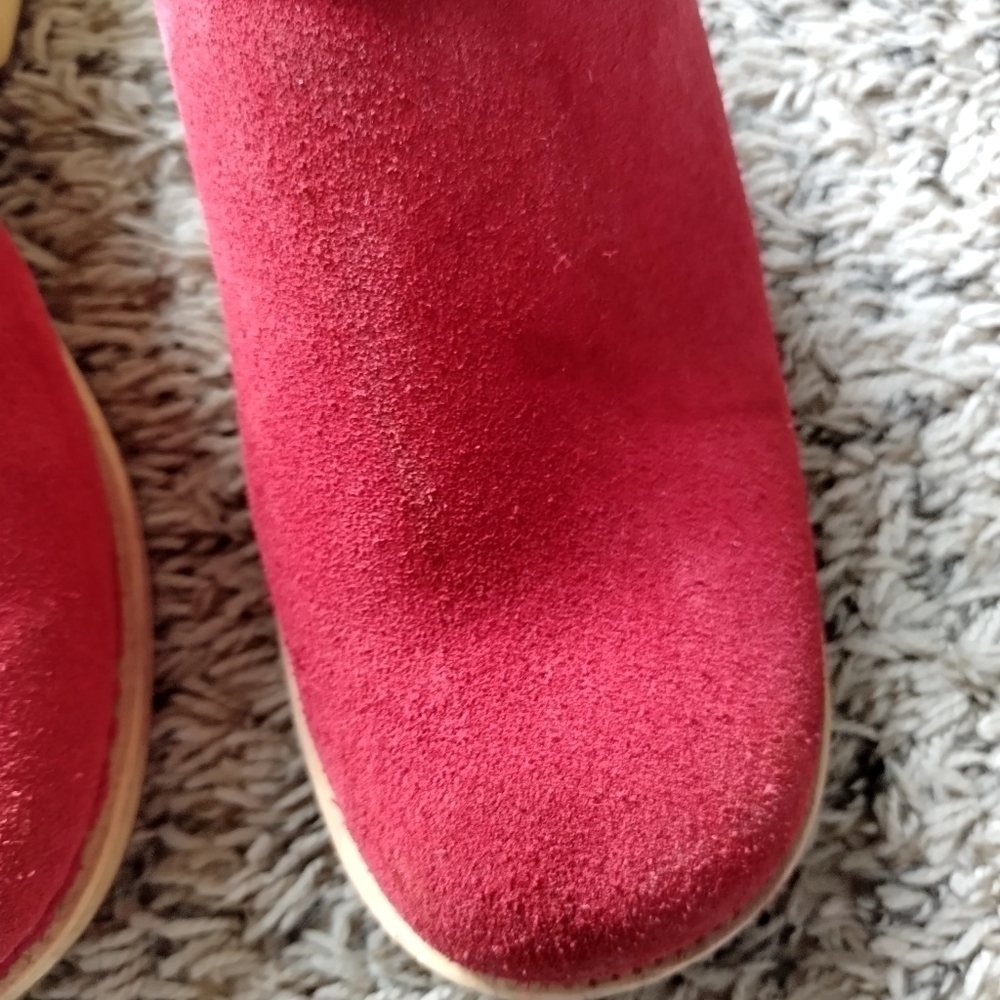 Burberry Authentic Red Suede Leather Wooden Clogs Mules Slip On sz 38/7,5 - Picture 5 of 9